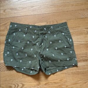 Blue Rain Olive Green Cactus-Print High Waist Shorts